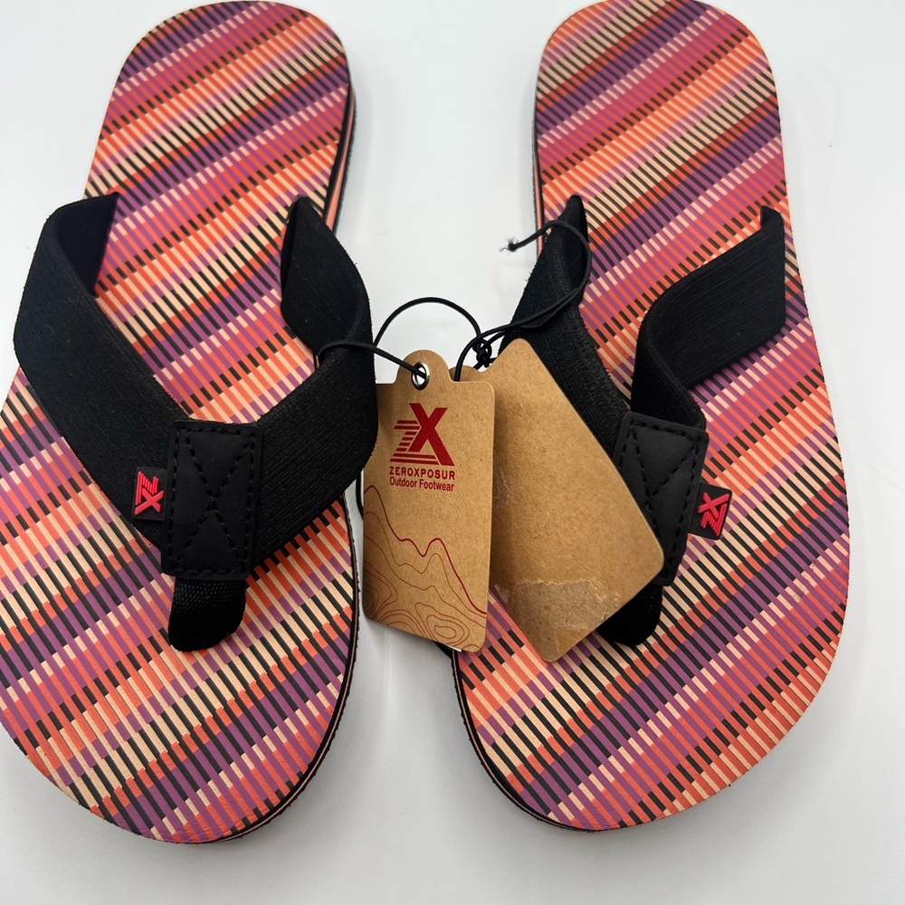 Striped Flip Flops with Black Straps